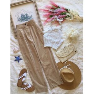 H&M Tan High Waisted Corduroy Pants Slacks Sz 2 Western Farmhouse Sz XS - S
